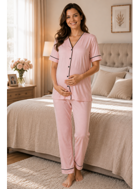 Effortt 3072 Pembe Önden Düğmeli Pijama Takımı